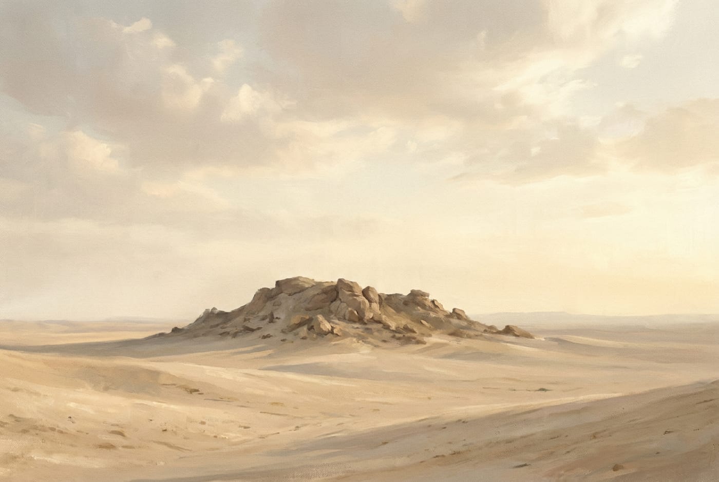 Illustration of a vast gentle plain with a low hill